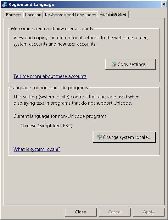 Windows 7 locale settings